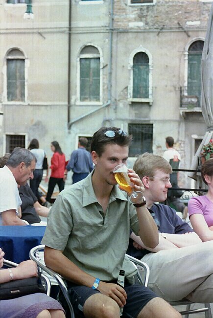 Charlie samples the Golden Moustache beer