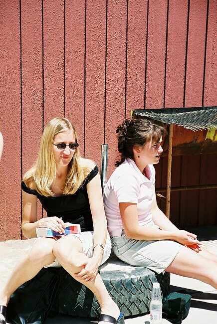 13:33 Ella and Danielle outside the pilots' club