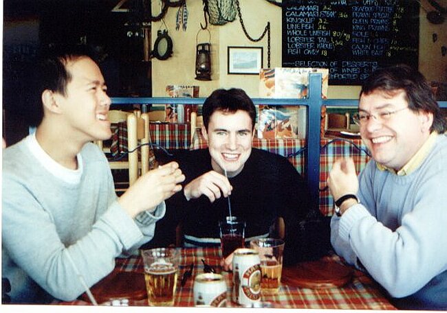 Nan, Pete and Martin at the fish restaurant in Bloem